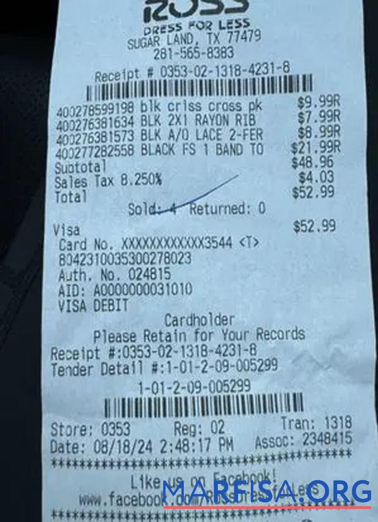 Downloadable Ross store payment check sample